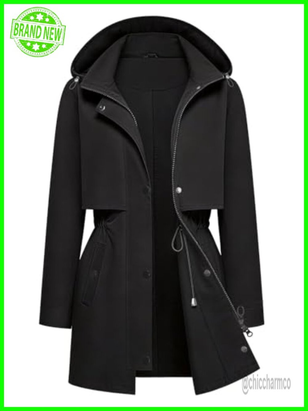 Women's Long Hooded Rain Jacket Waterproof Windbreaker Removable Hood